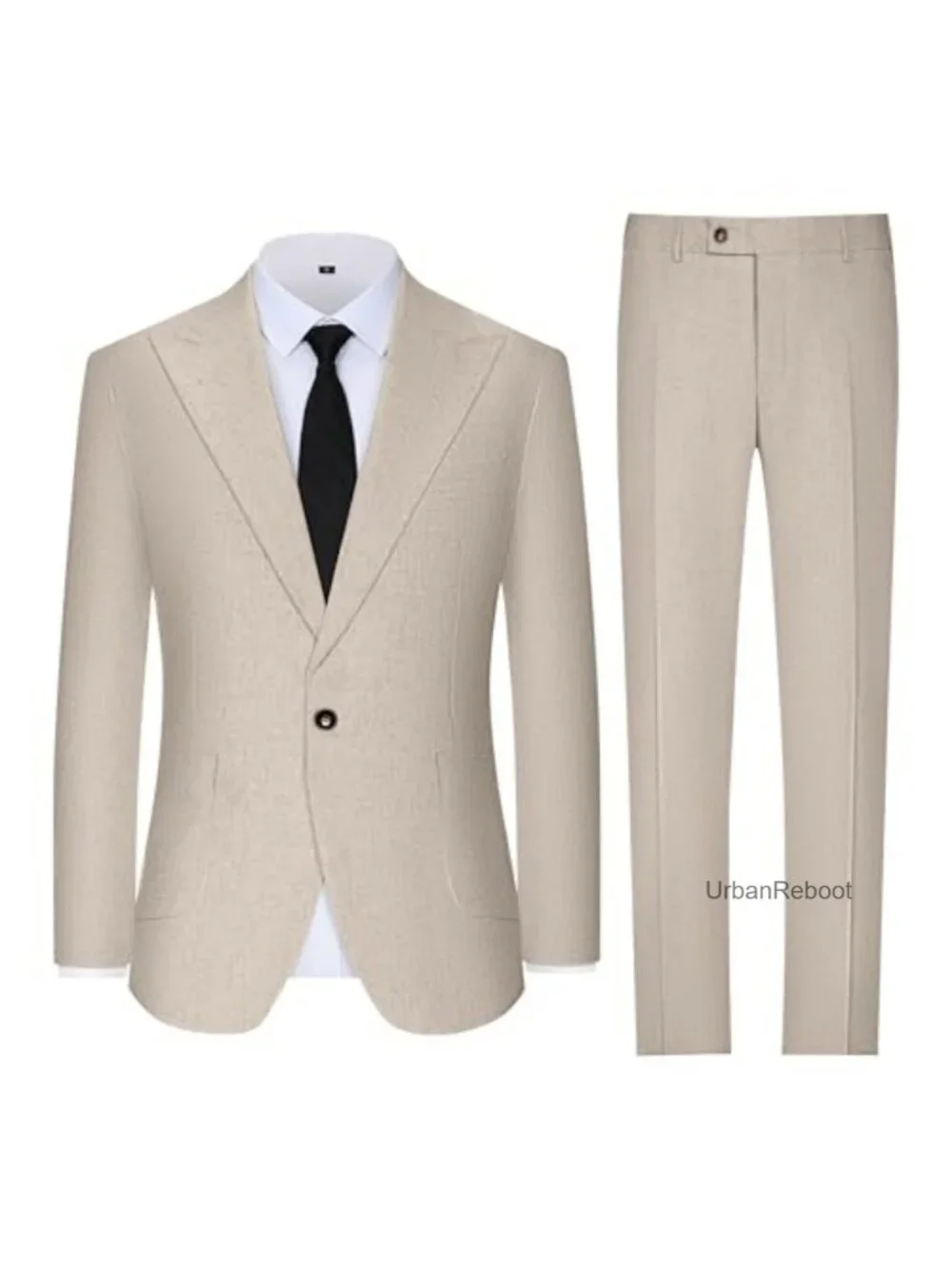 Men's Linen 2 Piece Suit Set, Slim Fit Peak Lapel Blazer & Pants, Lightweight,